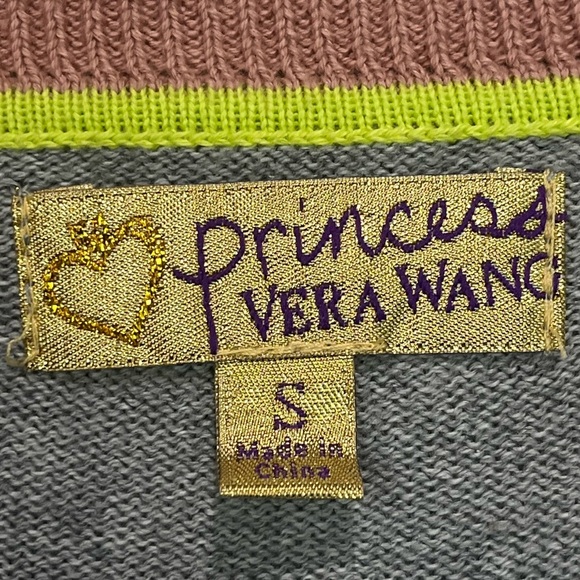 Princess Vera Wang Gray Button Cardigan Sweater Sz S Lace Hem Colorful Trim - Picture 4 of 16